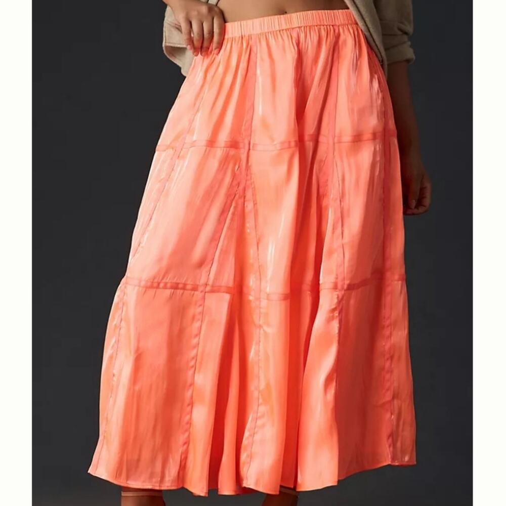 Anthropologie Parachute Maxi Skirt Orange Large Petite Boho Flowy Elastic Waist - Picture 5 of 12